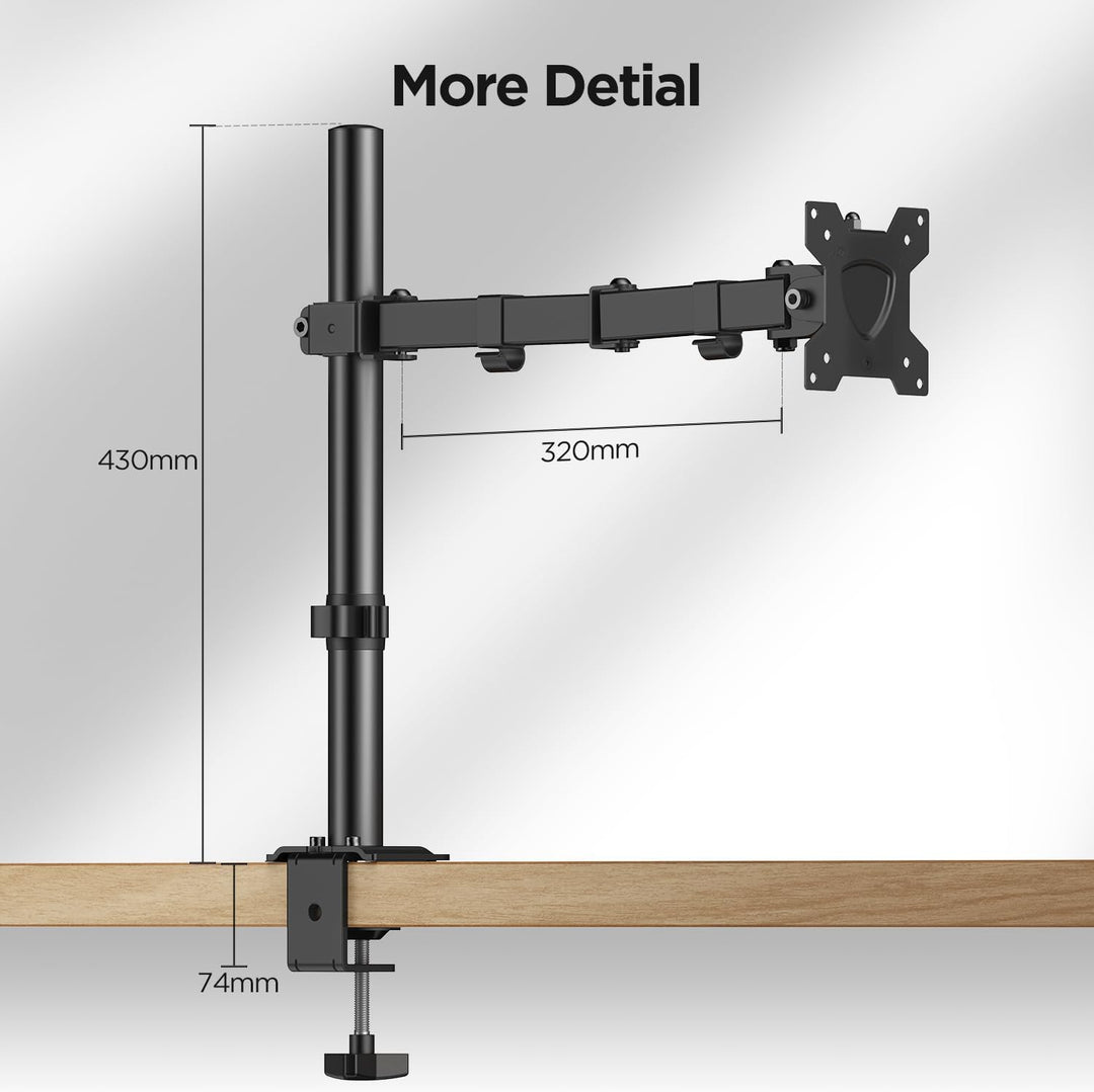 KOORUI Single Arm Monitor Halterung für 13-27 Zoll Flach & Curved Bildschirm, Höhenverstellbar Drehu