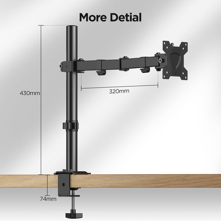 KOORUI Single Arm Monitor Halterung für 13-27 Zoll Flach & Curved Bildschirm, Höhenverstellbar Drehu