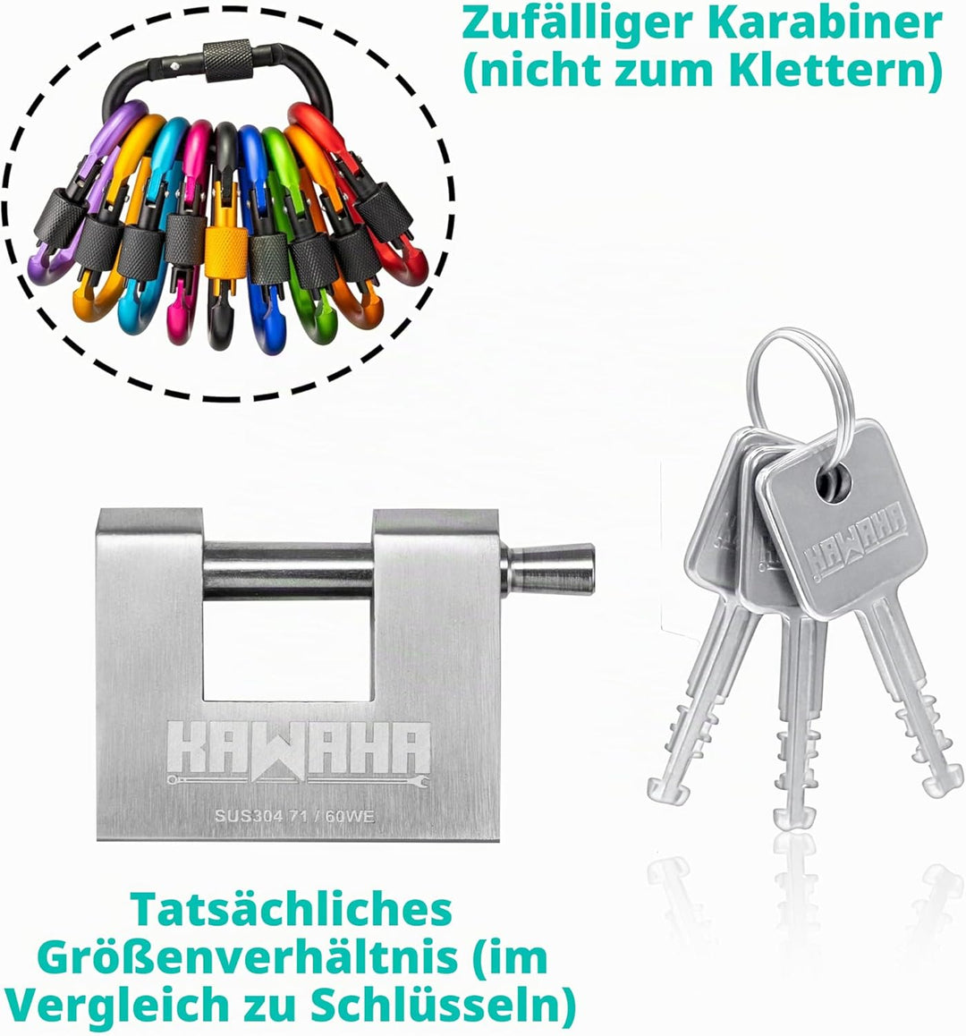 71/60KD-3SK Vorhängeschloss Aus Edelstahl, D-Förmig, Robust, Mit Schlüssel für Garagentor, Container