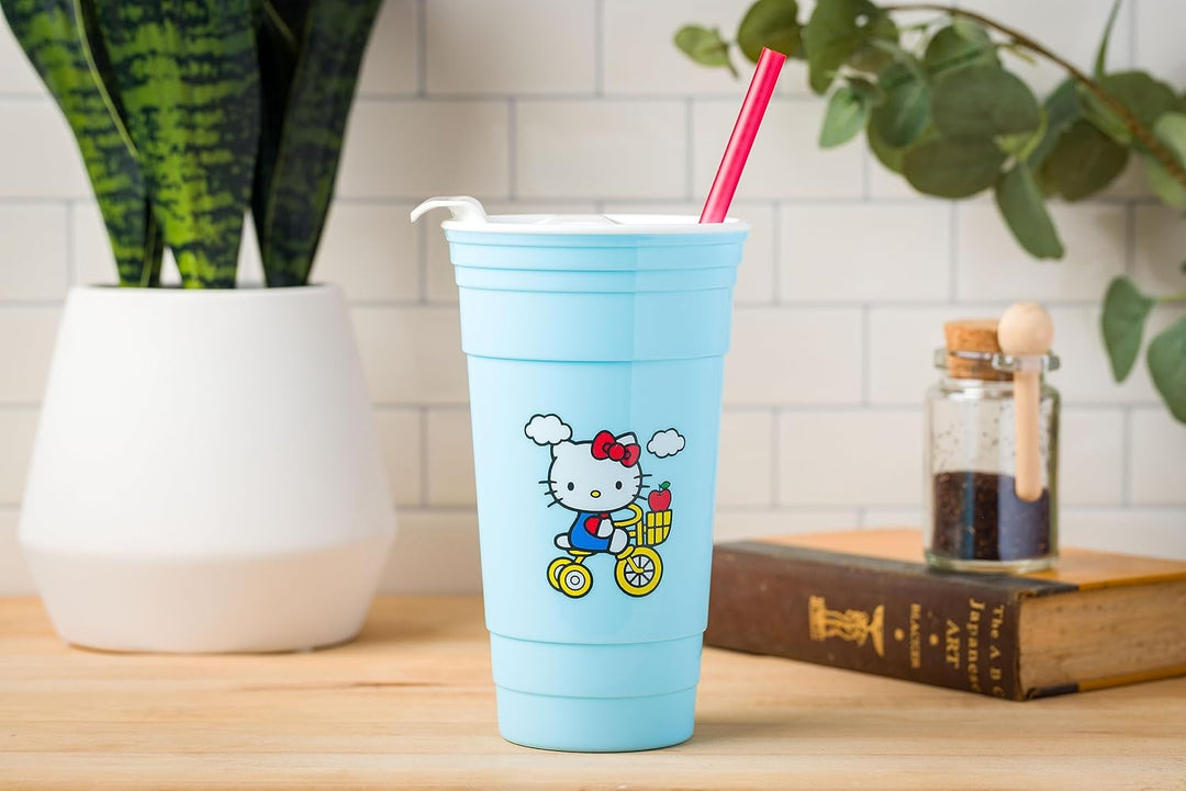 Silver Buffalo Sanrio Hello Kitty Trinkbecher mit Deckel und Strohhalm, Kunststoff, 907 ml Hello Kit