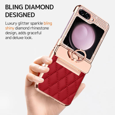 NINKI Kompatibel Glitter Samsung Galaxy Z Flip 6 Case mit Scharnierschutz,Red Luxury Sparkly Strass