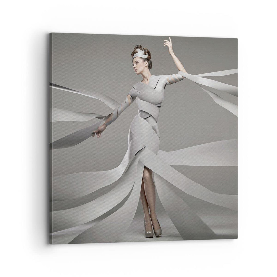Bilder auf Leinwand 70x70cm Leinwandbild Frau Modell Streifen Emotionen Gross Wanddeko Bild Schlafzi