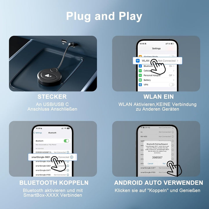 Android Auto Wireless Adapter mit YouTube, Tiktok für Autos, Superschnelle Upgrade von Wired auf Wir