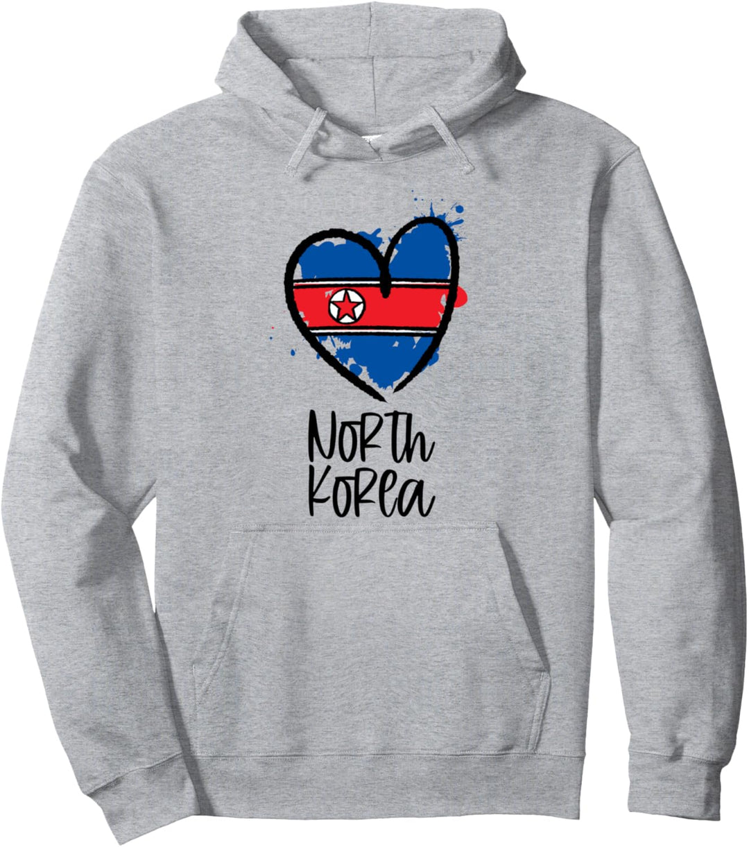 North Korea Heart Flag Cute Asia Minimal North Korean Gift Pullover Hoodie