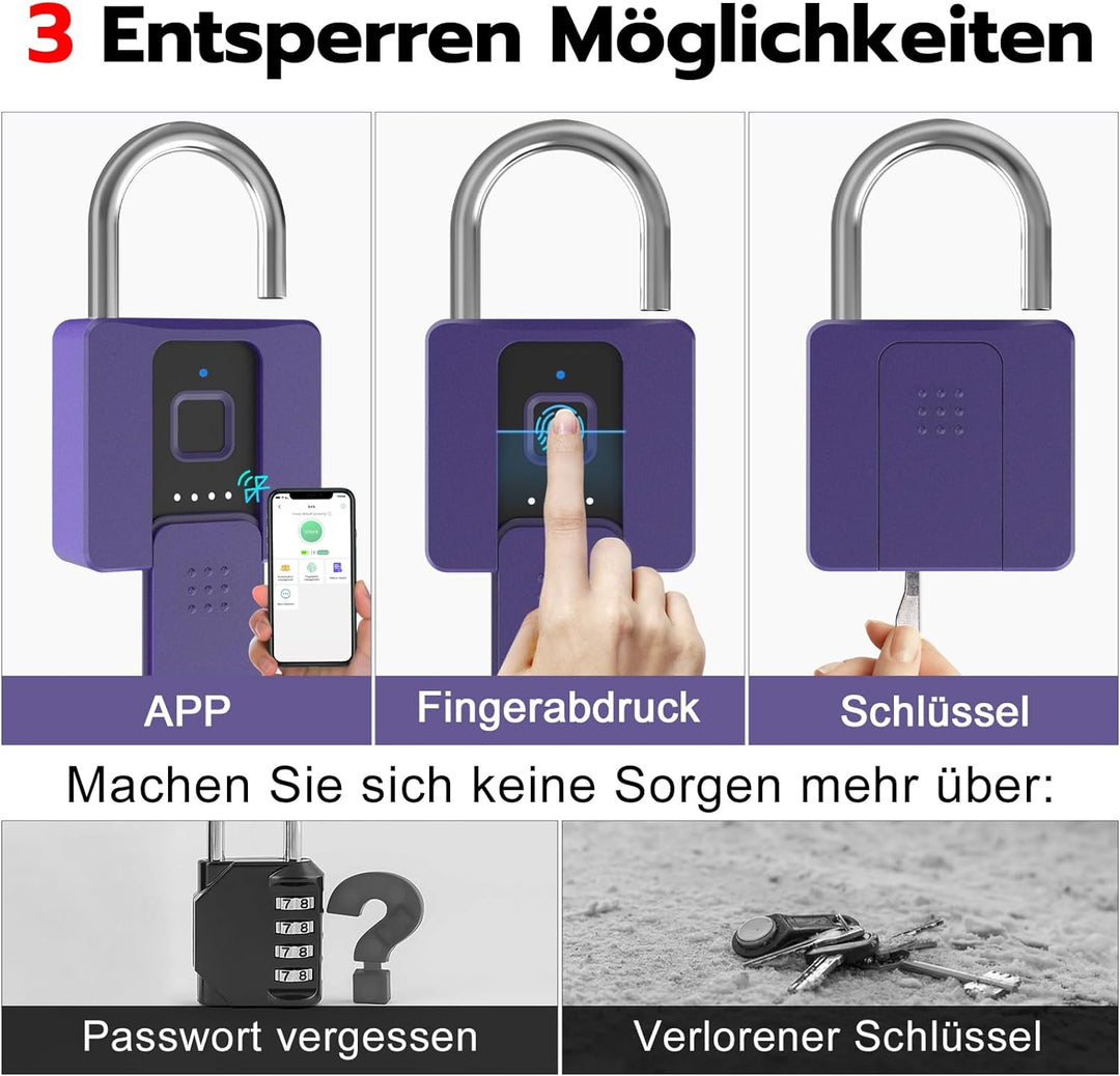 Vorhängeschloss Fingerabdruck, Anweller Vorhängeschloss, Schloss mit Schlüssel, Vorhängeschloss Wett