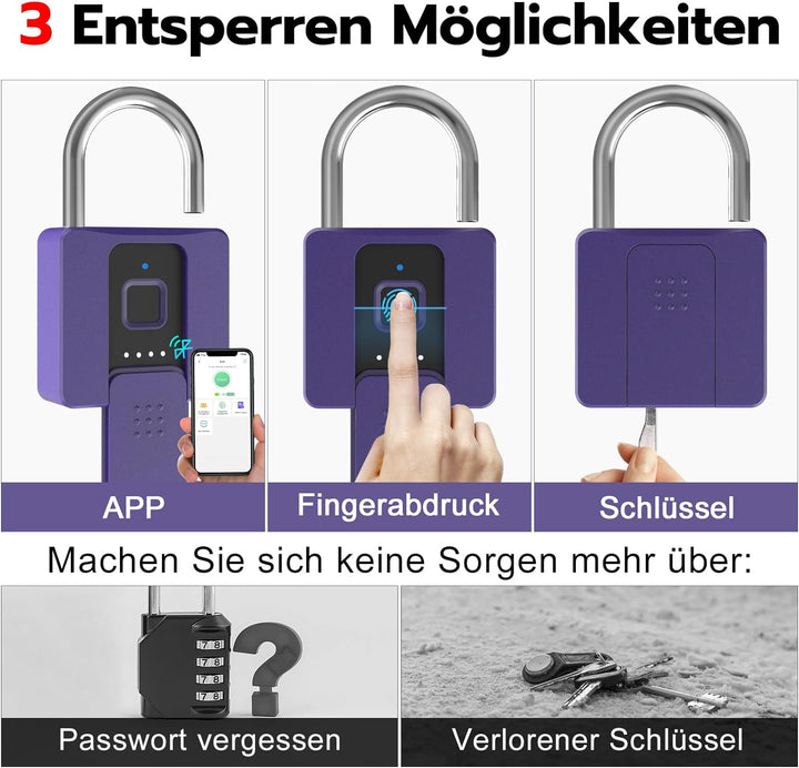 Vorhängeschloss Fingerabdruck, Anweller Vorhängeschloss, Schloss mit Schlüssel, Vorhängeschloss Wett