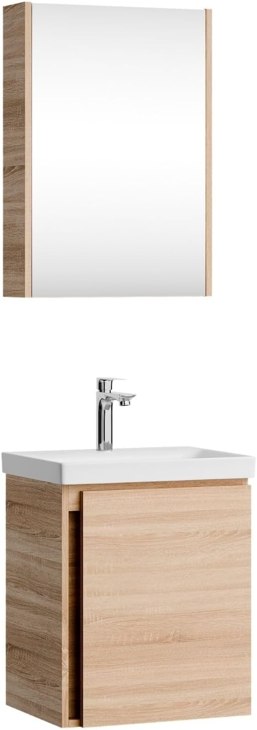 Planetmöbel Waschbeckenunterschrank mit Keramikwaschbecken & Spiegelschrank 50cm in Sonoma Eiche, mo