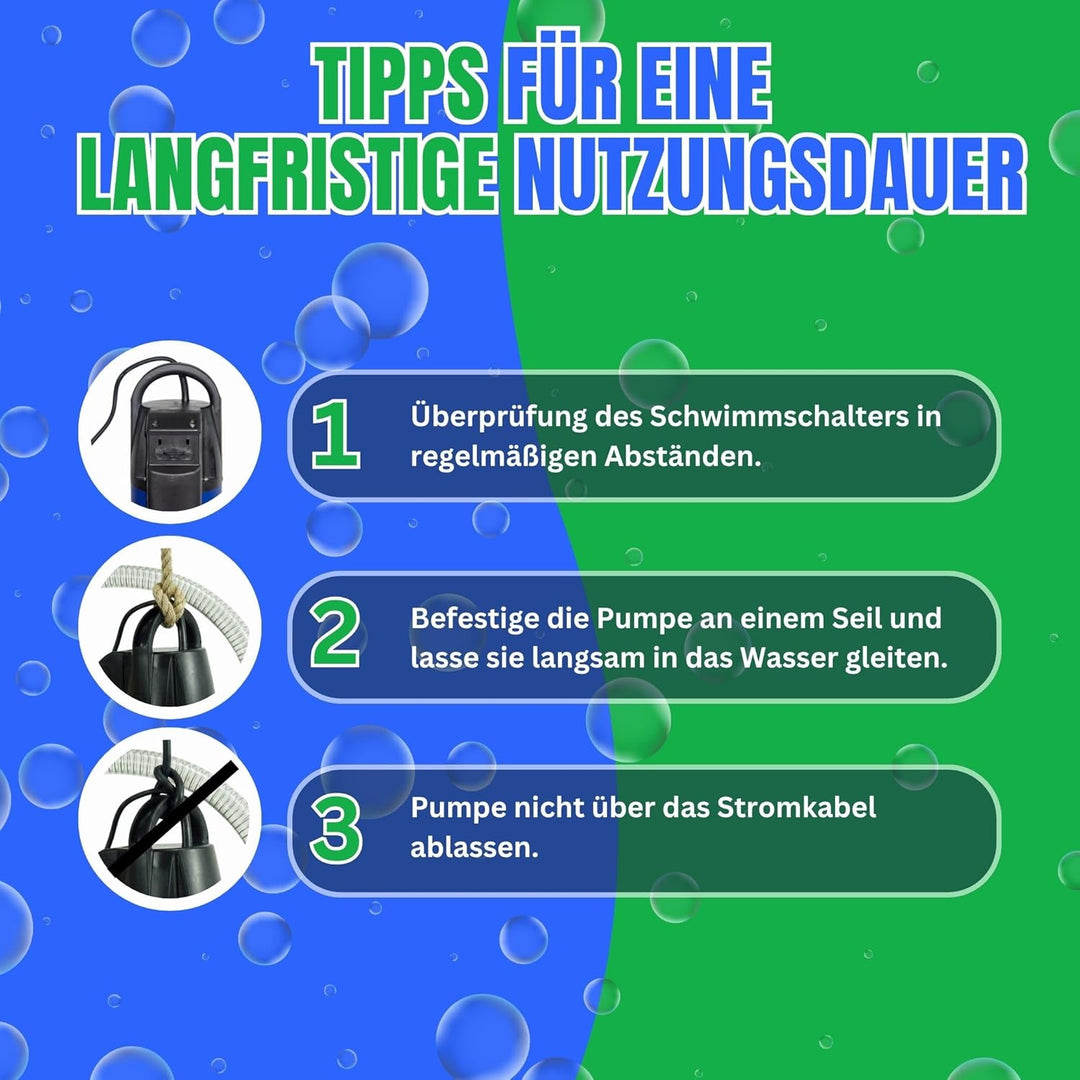CHM GmbH® Tauchpumpe 750W Flachsaugpumpe integrierter Schwimmer. Poolpumpe