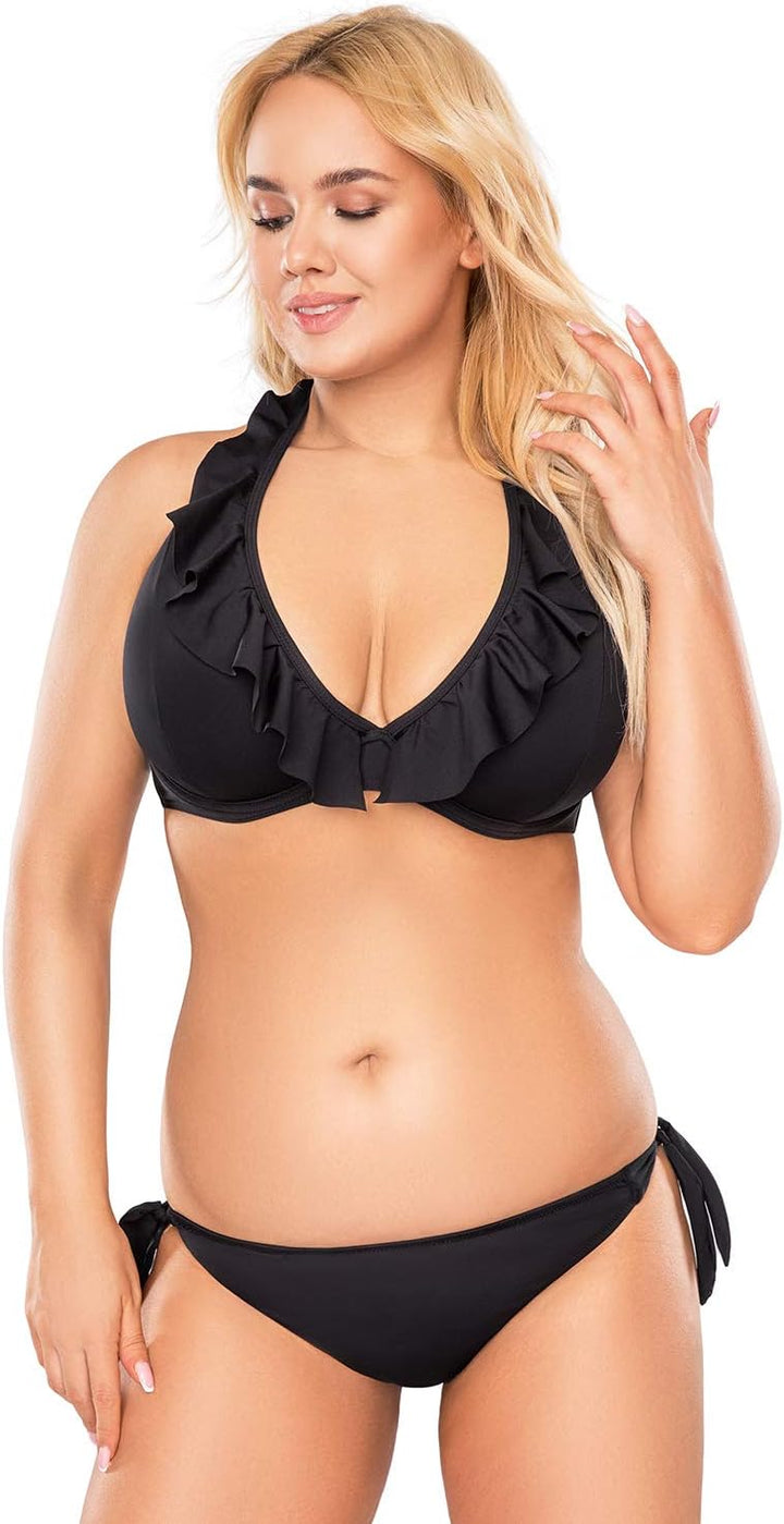 VIVISENCE Bikini BH Dame Bademode Gepolstert Hergestellt In EU Neckholder 3220, Schwarz,80C