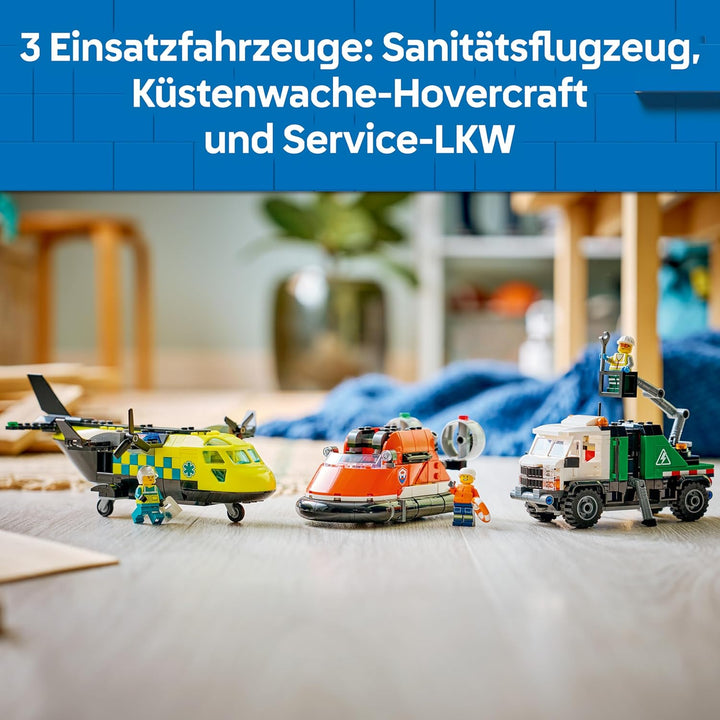 LEGO City Kombinationsset mit Flugzeug, Wartungsfahrzeug und Luftkissenboot - Spielzeug Fahrzeug - M