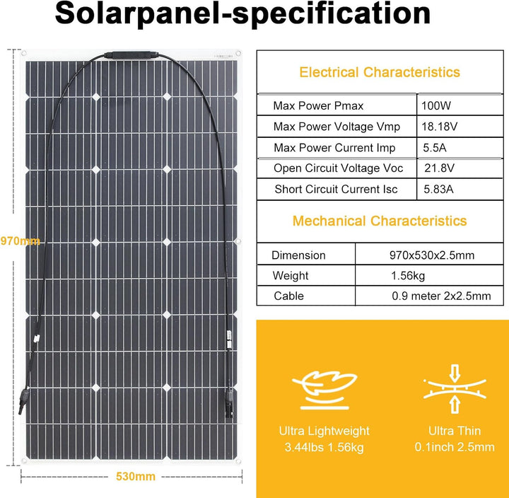 100W Flexibles Solarmodul Kit Perfekt für Camping Wohnmobile Boote 1pcs X 100W Kit, 1pcs X 100W Kit