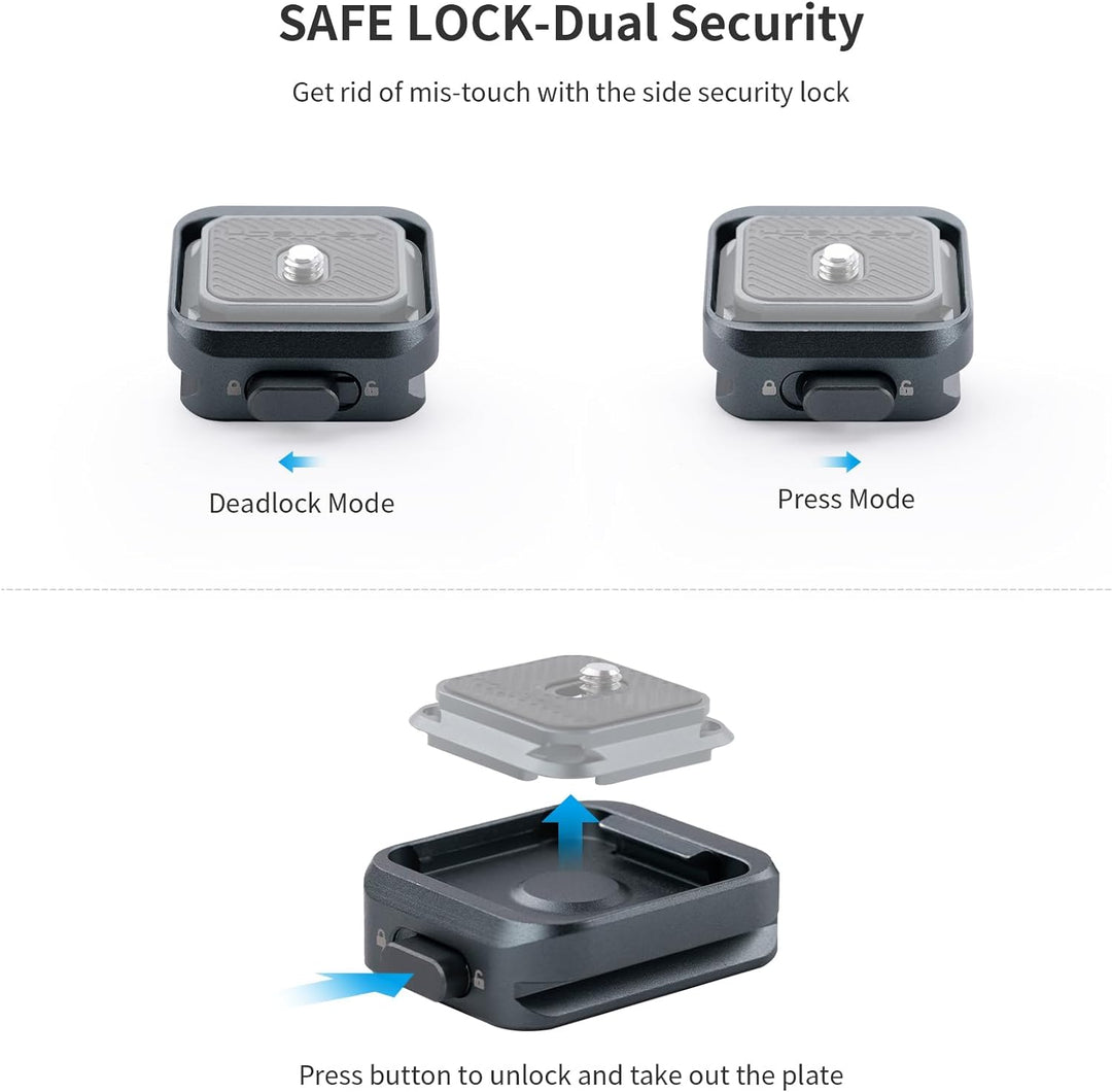 PGYTECH SnapLock Kamera Schnellwechselplatte, mit 1/4” und 3/8” Gewindebohrungen, Arca Swiss Schnitt