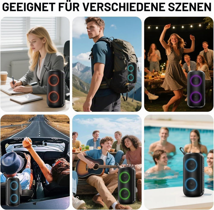 Bluetooth Lautsprecher mit Licht, RGB Blue tooth 5.3 Musikbox Tragbarer Bluetooth Box mit 20W Spitze