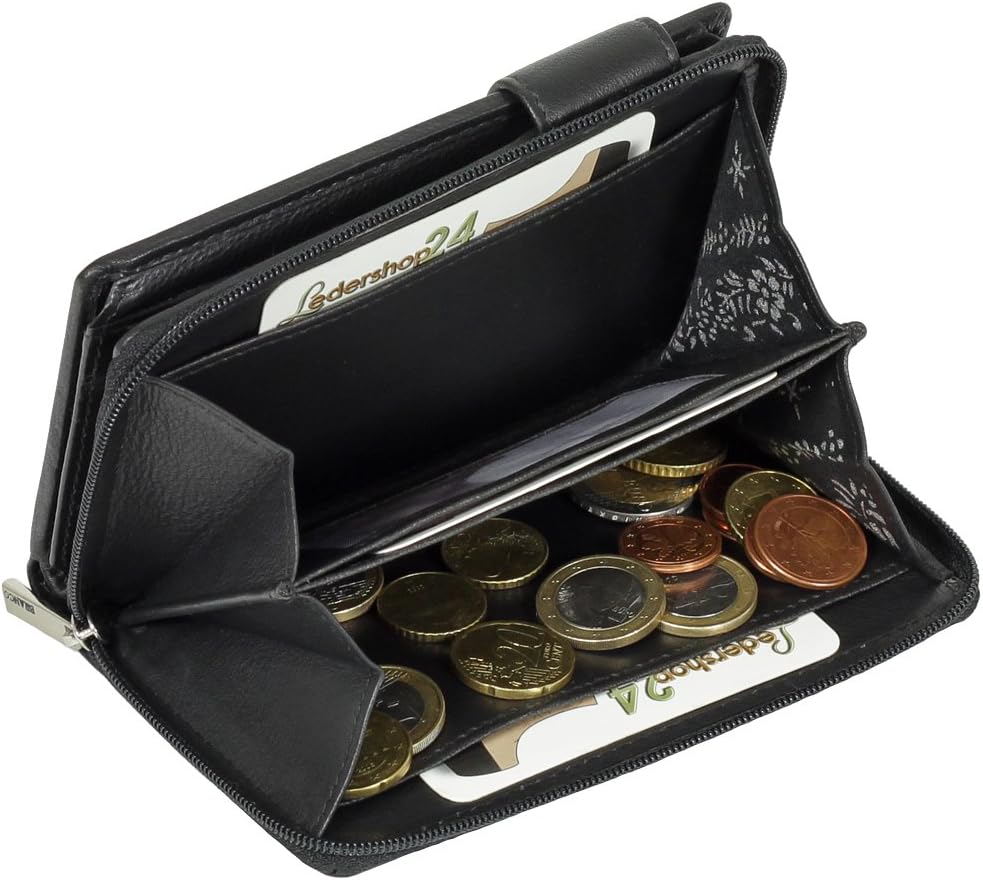 Branco Leder Geldbörse Portemonnaie Damenbörse Damen Lang Geldbeutel Schwarz, Schwarz