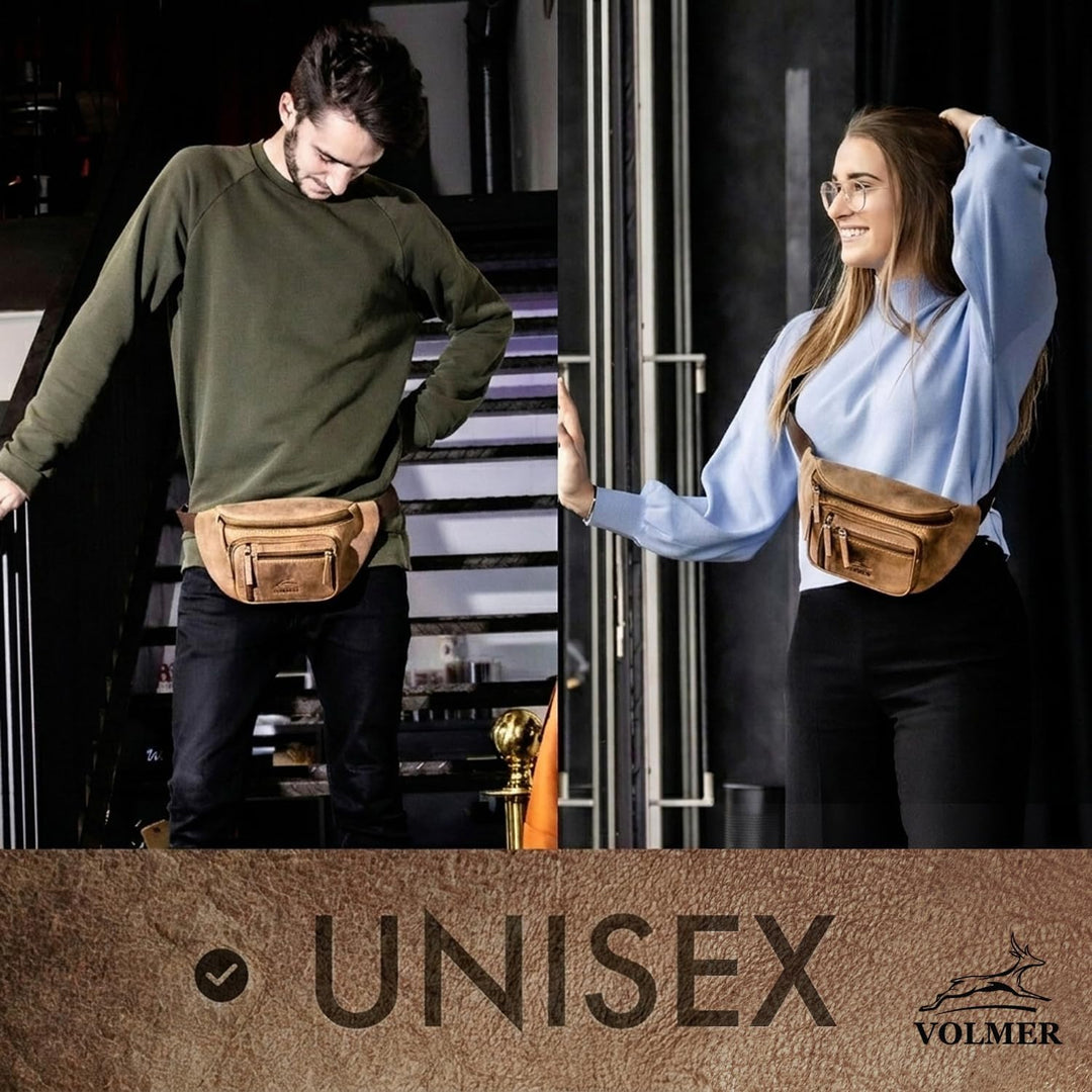 Fa.Volmer ® Gürteltasche in Echt-Leder für Damen und Herren | braun | Verstellbarer Gurt bis 130 cm