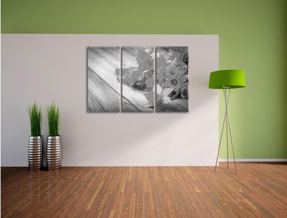 Pixxprint Bündel gelber Narzissen Kunst / 3-Teilig/Gesamtmass 120cm Leinwandbild bespannt auf Holzra