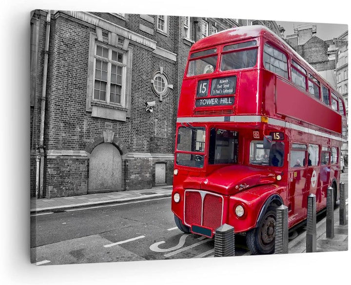 Bilder auf Leinwand Bus Denkmal London Geschichte Leinwandbild 70x50cm Wandbilder Dekoration Wohnzim