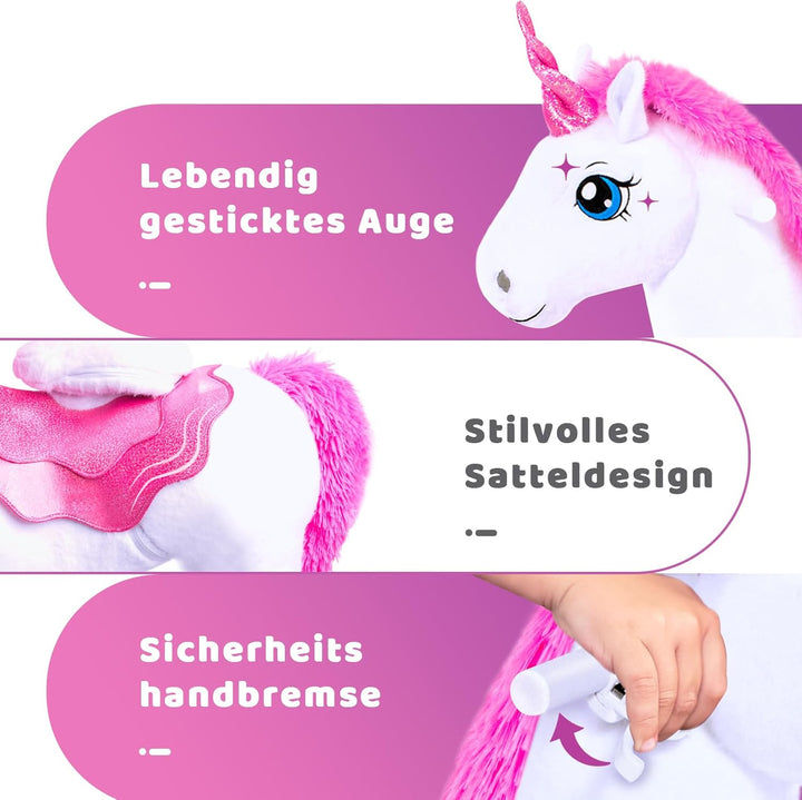 PonyCycle Einhorn auf Rollen, für Kinder 3–4 Jahre, 76cm Hoch, Einhorn zum reiten mit Handbremse, Ei