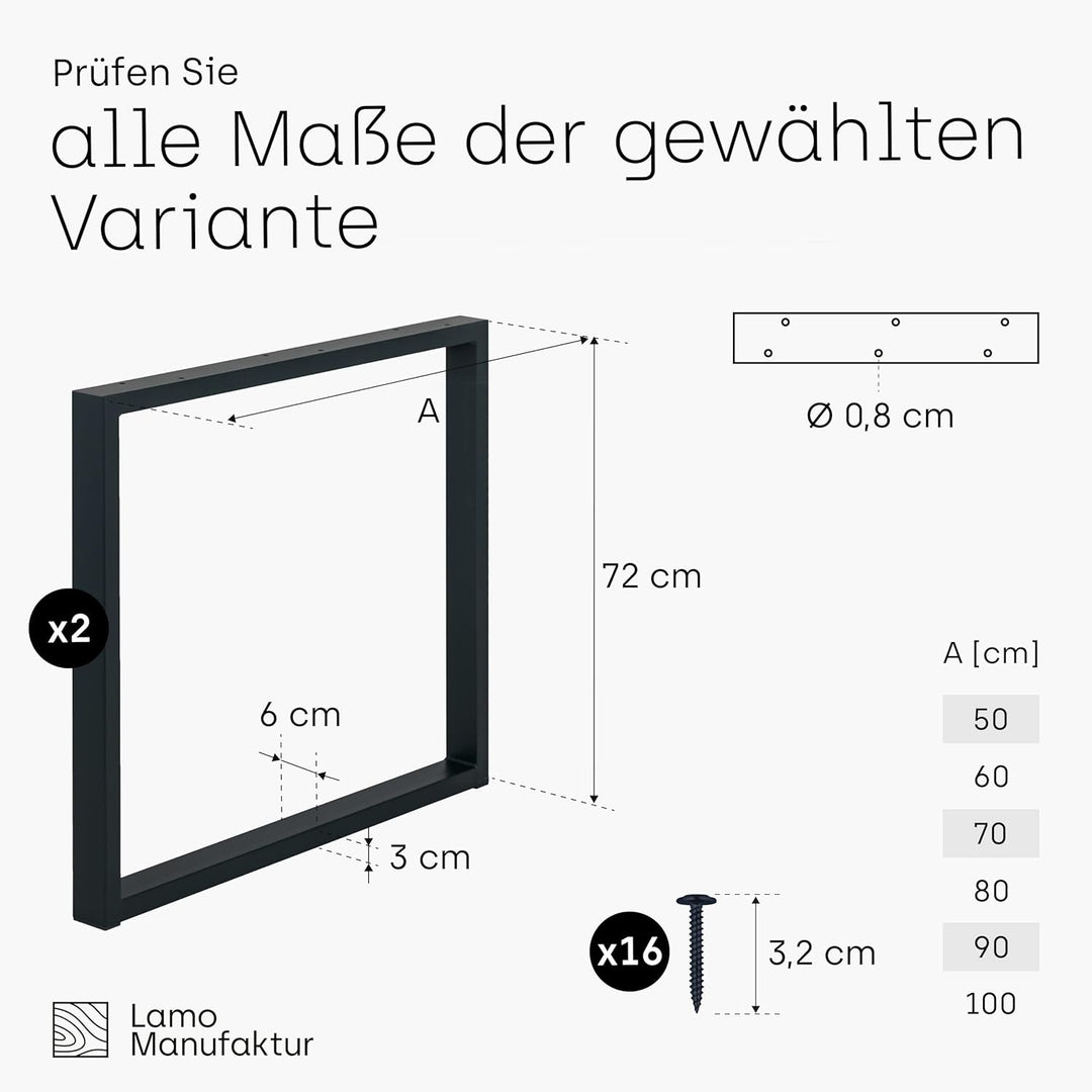 LAMO Manufaktur Tischbeine für Schreibtisch Esstisch, Simple Medium, Vierkantprofil 60x30 mm, Tischg