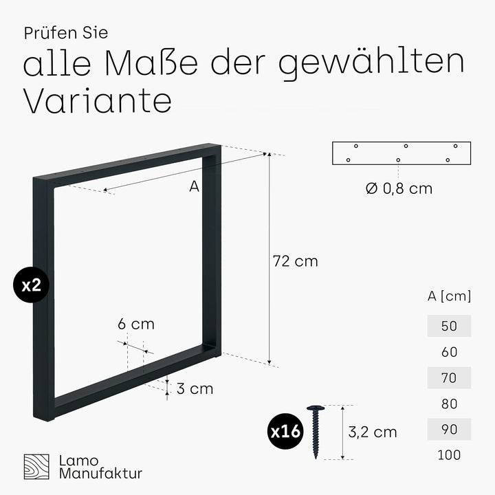 LAMO Manufaktur Tischbeine für Schreibtisch Esstisch, Simple Medium, Vierkantprofil 60x30 mm, Tischg