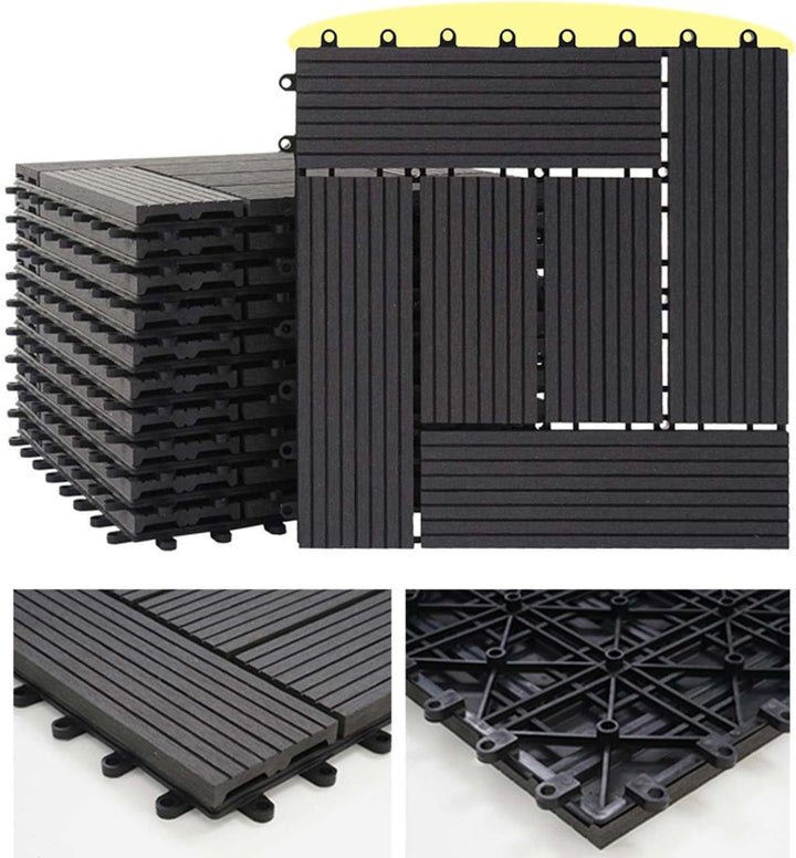 Mendler WPC Bodenfliese Rhone, Holzoptik Balkon/Terrasse, 11x je 30x30cm = 1qm versetzt - Basis anth