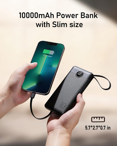 Powerbank 10000mAh Power Bank mit Kabel VEEKTOMX USB C Powerbank Externe Handyakkus mit 5 Ausgängen