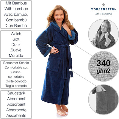 Morgenstern Bademantel Kinder Teenager Mädchen Jungen Frottee Velours Kapuze 134-140 Blau, 134-140 B