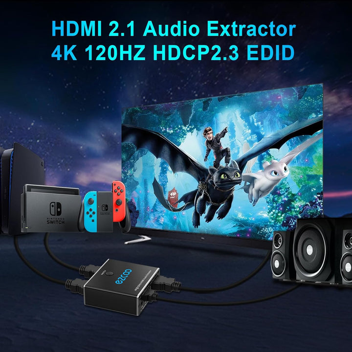 4K 120Hz HDMI 2.1 Audio Extractor 2X1 VRR ALLM HDCP2.3 HDR10 ARC CEC Audio Extractor Schalter 2 IN 1