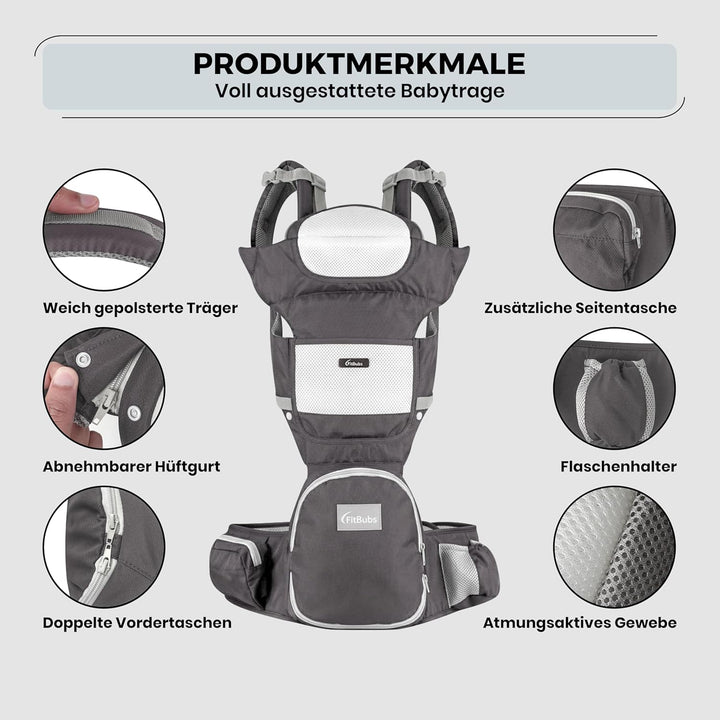 Babytrage für Neugeborene ab Geburt, 2-in-1 Babytrage mit Hüftsitz, Geeignet für 3–36 Monate, 3–20 k