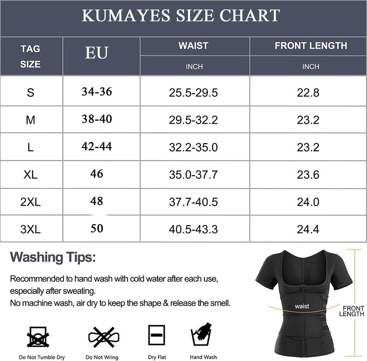 KUMAYES Neopren Sauna Weste mit Bauchweggürtel Damen Shirt Thermo Saunaanzüge Tanktop Unterbrust Fit