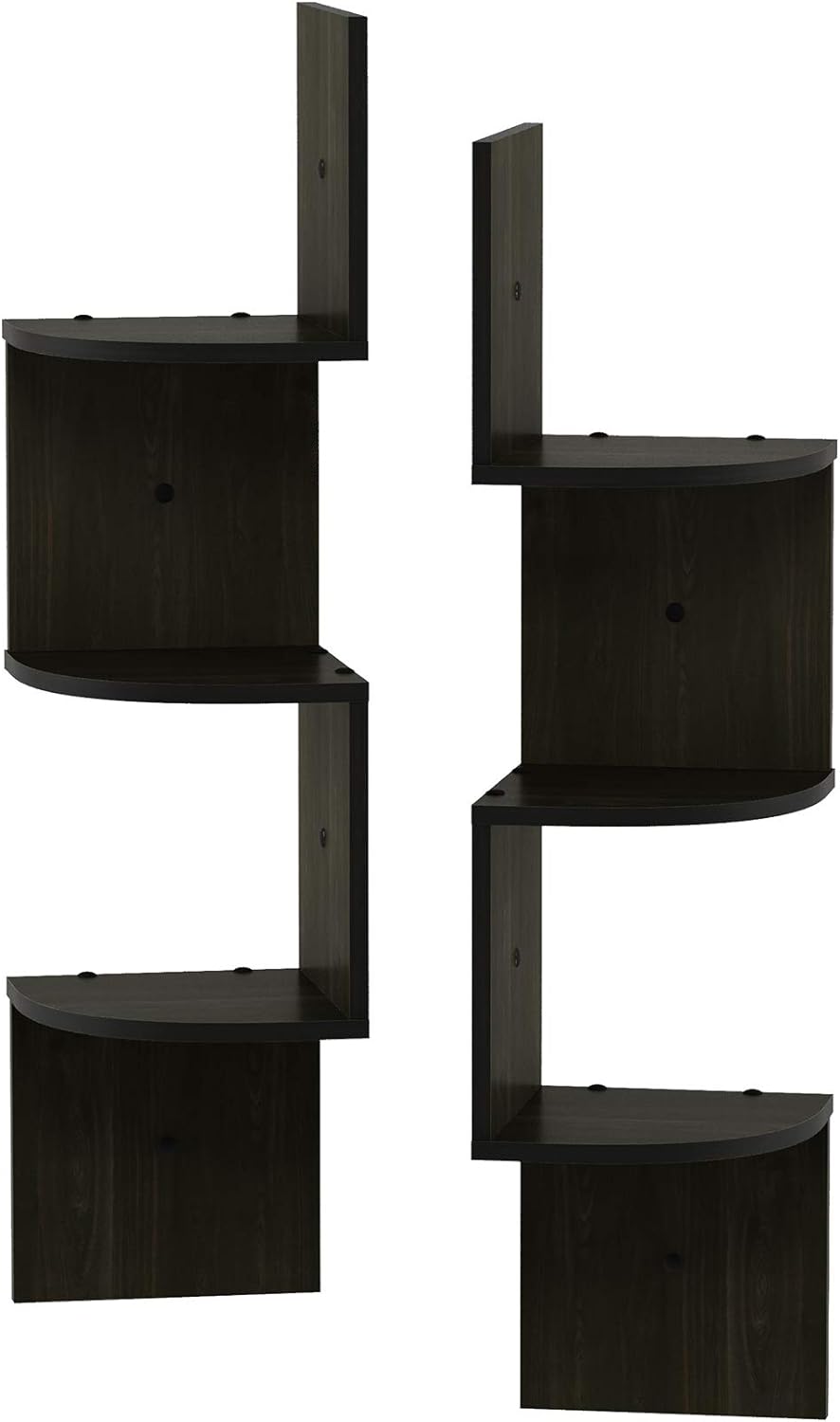 Furinno Rossi 3-stufiges Wandregal-Set, 2er-Set, holz, Espresso, 19.81 x 19.81 x 82.55 cm 19.81 x 19