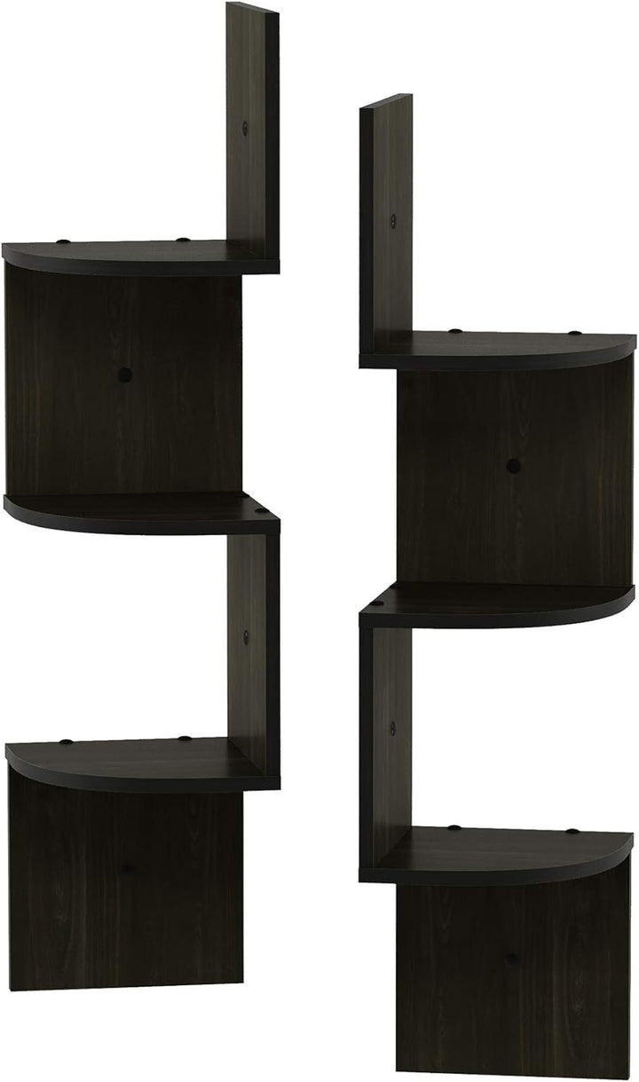 Furinno Rossi 3-stufiges Wandregal-Set, 2er-Set, holz, Espresso, 19.81 x 19.81 x 82.55 cm 19.81 x 19
