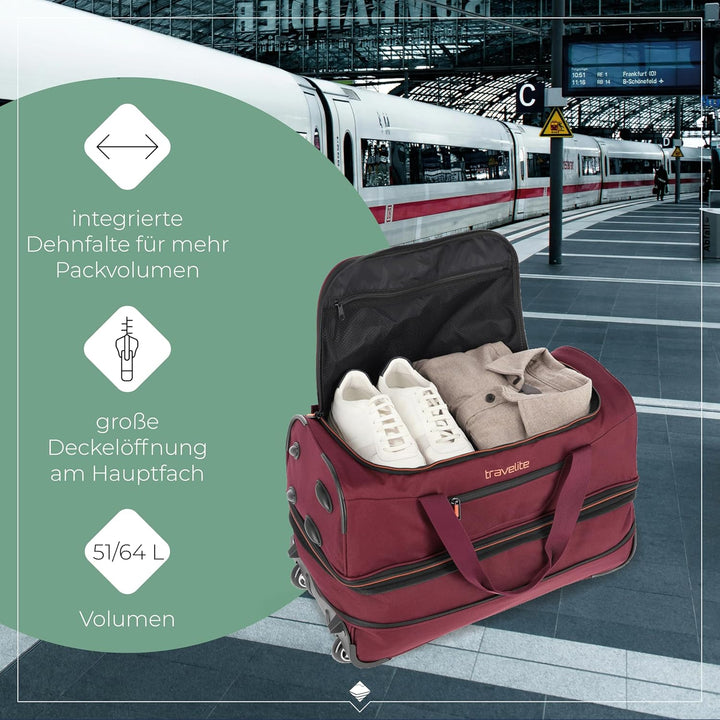 travelite 2-Rad Trolley Reisetasche Gr. S mit Dehnfalte, Gepäck Serie BASICS: Weichgepäck Reisetasch
