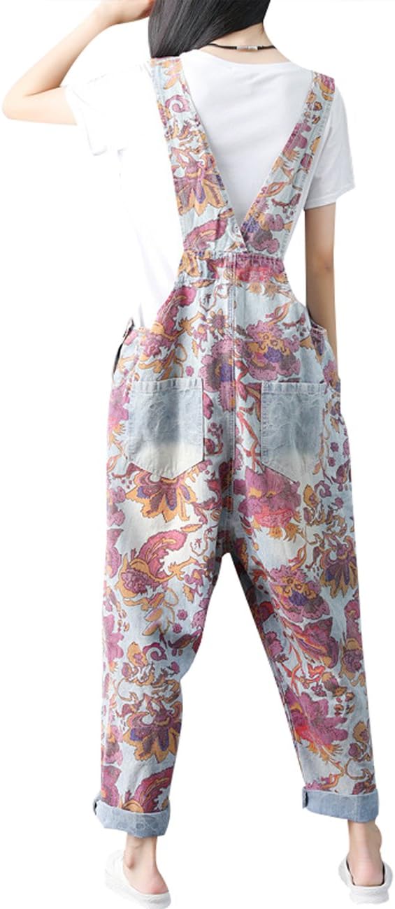 Youlee Damen Gedruckt Riemchen Overalls Casual Strampler Denim Latzhose Einheitsgrösse Stil 1, Einhe
