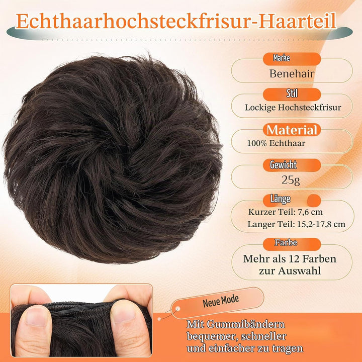 Benehair Echthaar Scrunchies Hochsteckfrisur, Echthaar Haargummi Hochsteckfrisuren, 25g Echte Haare