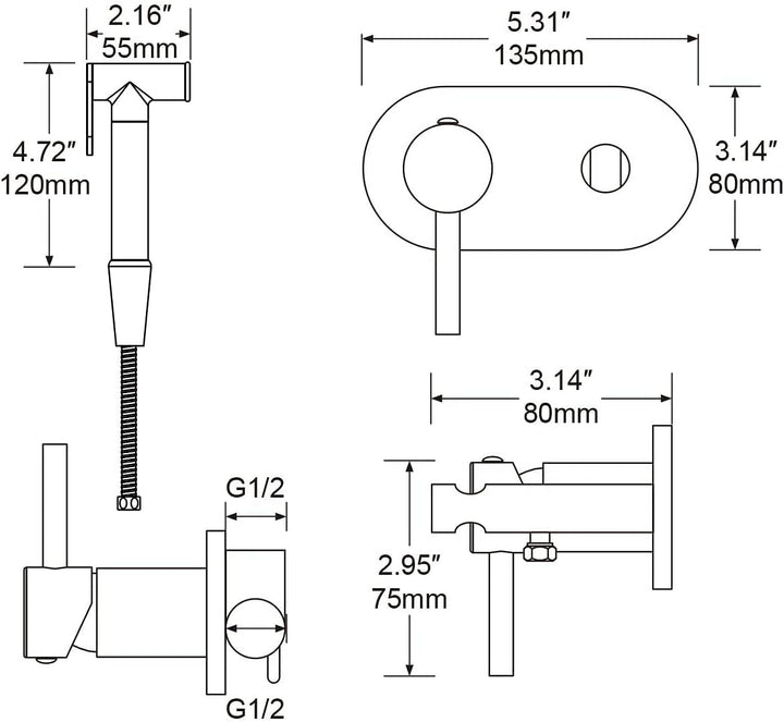 Frap Bidet Handbrause,Toilette Sprayer,Hygienedusche, Heiss und kalt einstellbar,Bad Bidet Set/Wc du