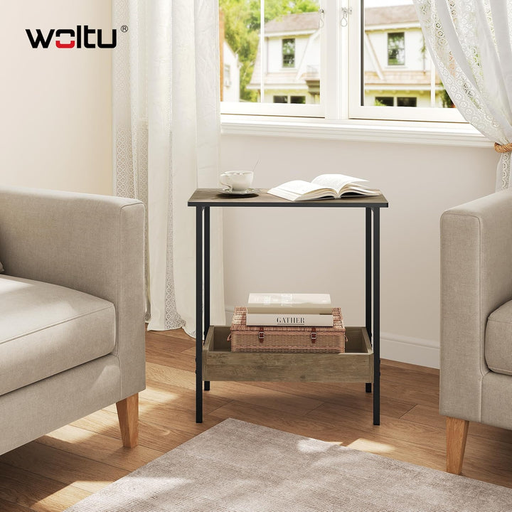 WOLTU Beistelltisch, Couchtisch mit 2 Ablagen, Konsolentisch mit Stauraum im Wohnzimmer, Wohnzimmert