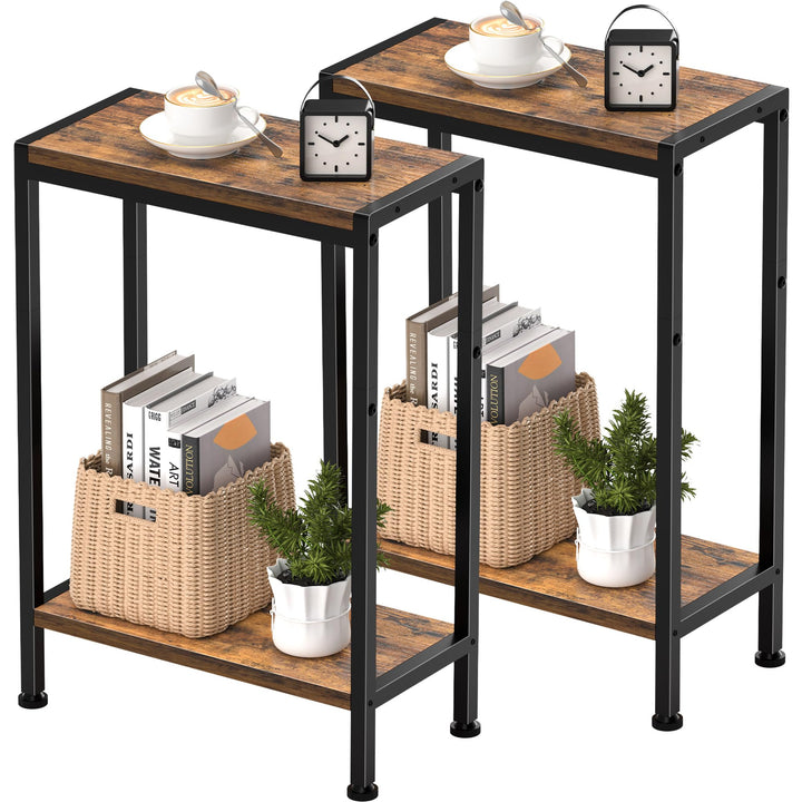 Schmaler Beistelltisch, Nachttisch, 2er Set, 2 Ablagen Nachttisch Schmal mit Stauraum, sofa beistell