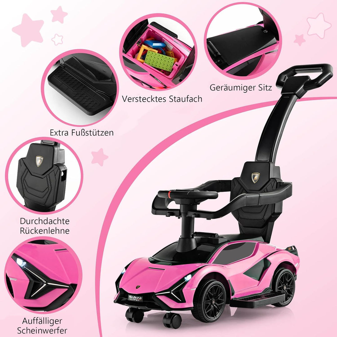 GOPLUS 3 in 1 Rutschauto, Lamborghini Schiebauto mit abnehmbarem Universalrad, USBs, Musik, Stauraum