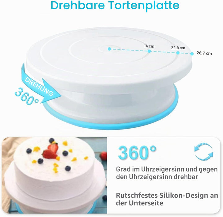 Torten Zubehör, 181 Stuck Tortendekorationssets Kuchendrehscheibe, Spritztüllen,Tortenplatte Drehbar