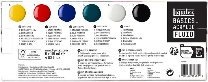 Liquitex 3699430 Basics Fluid Acrylfarbe Set mit fliessender Konsiszenz, schnell trocknend, lichtech