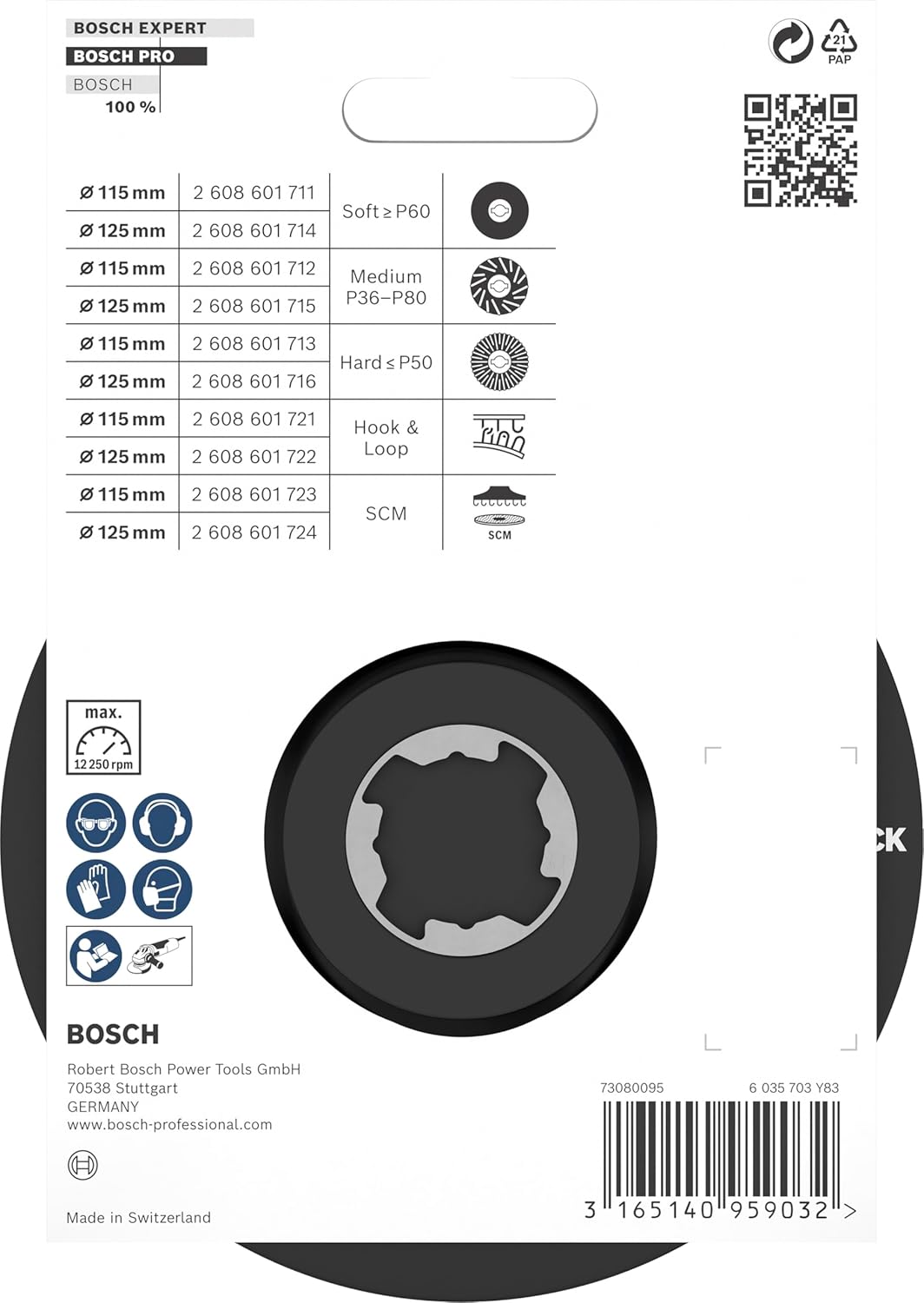 Bosch Accessories 1x SCM Stützteller (mit Mittelstift, X-LOCK, Ø125 mm), 125 mm