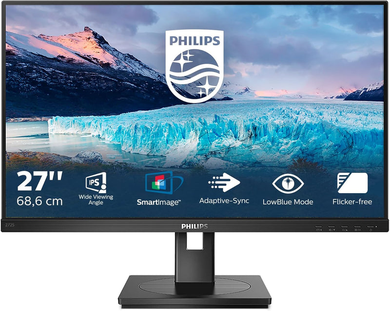 Philips 272S1AE - 27 Zoll FHD Monitor, höhenverstellbar (1920x1080, 75 Hz, VGA, DVI, HDMI, DisplayPo