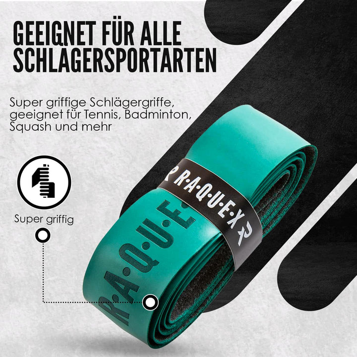 Raquex Ersatz-PU-Griffband 4er-Pack: Tennis, Squash, Badminton. Selbstklebendes Griffband für Schläg