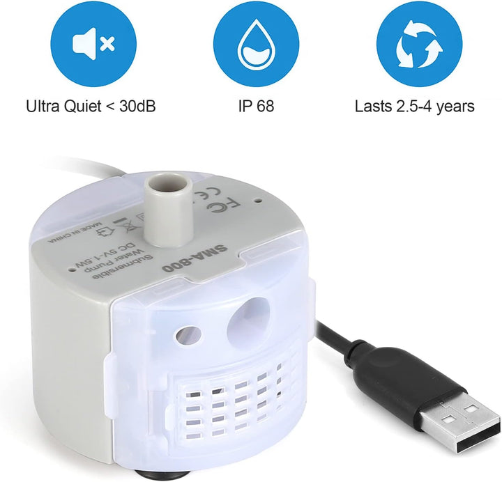 Diealles Shine Katzenbrunnen Pumpe mit LED, Leise Ersatzpumpe Katzenbrunnen USB, Katzen Trinkbrunnen