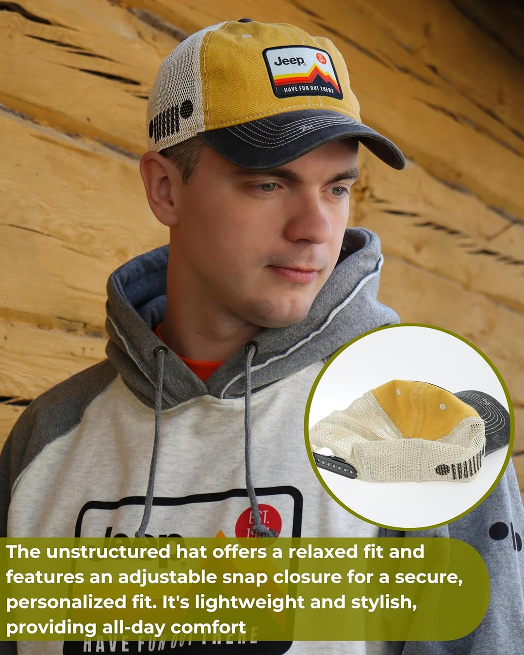 Jeep Have Fun Out There Patch Garment Washed Trucker Hat Unstructured Yellow
