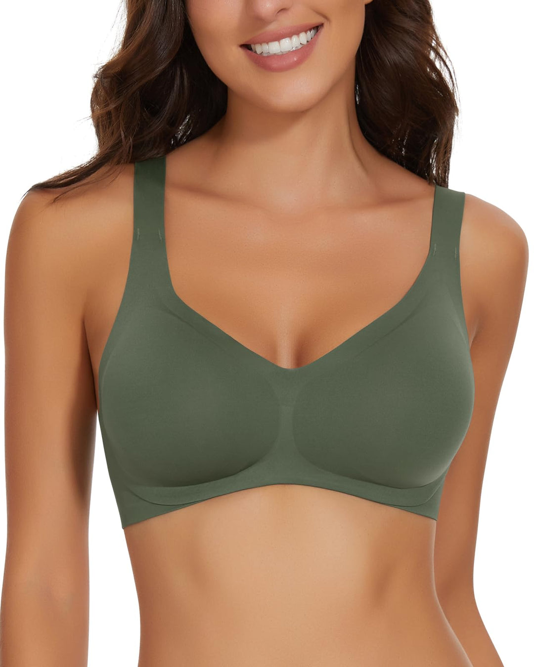 WOWENY Damen BH ohne Bügel Bequemer Seamless BHS trägerverstellbarer Softschalen BH Minimizer-BHS Se