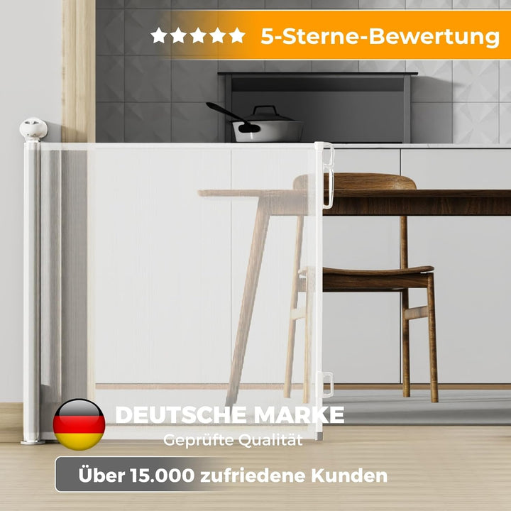 Allyson Treppenschutzgitter ausziehbar bis 140 cm, 86 cm hoch, Baby- und Haustier-Schutzgitter, Gerä