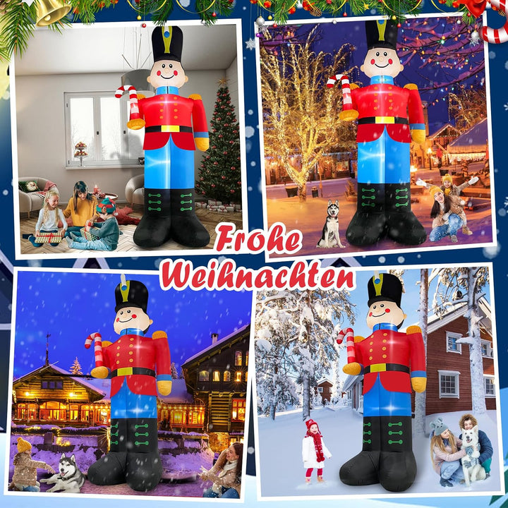 Danxilu 3,6m Aufblasbarer Nussknacker Soldat mit Zuckerstange Weihnachts Dekoration für Draussen Ein