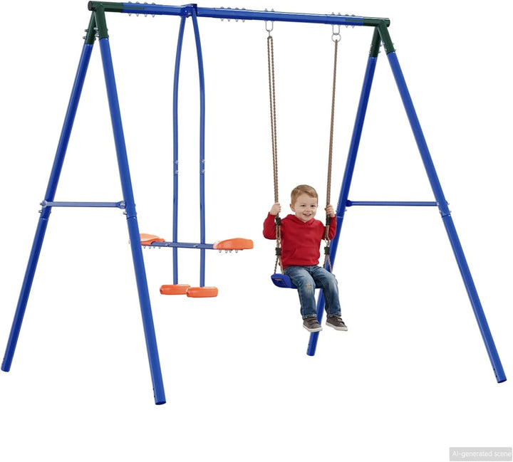 Outdoor Schaukelrahmen mit Gleiter für bis zu 3 Kinder aus robustem Stahl wetterfest, höhenverstellb